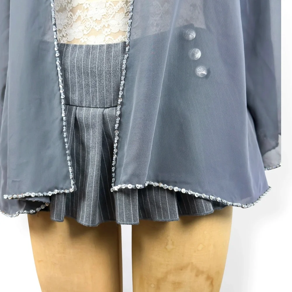 Y2K Sequin Trim Sheer Cardigan Open Front Fairy Grunge Whimsical Size M-XL - Picture 3 of 10